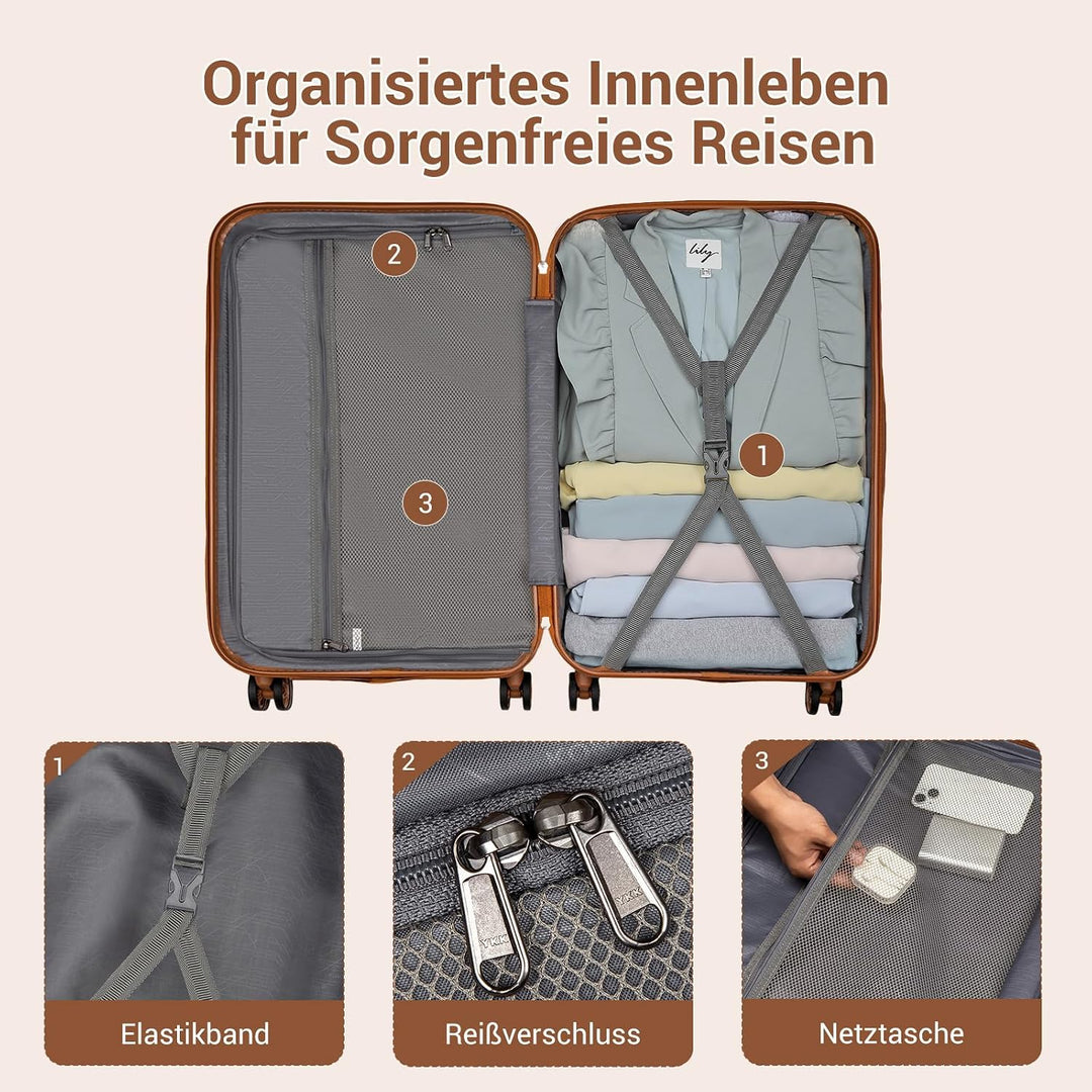 KONO Koffer Trolley Gross Hartschalenkoffer Reisekoffer von ABS Hartschalen Handgepäck mit 4 Spinner