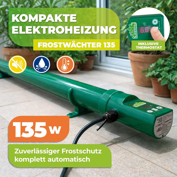 BioGreen elektrische Heizung für Gewächshäuser | Frostwächter inkl. Digitalthermostat | 135 W Gewäch