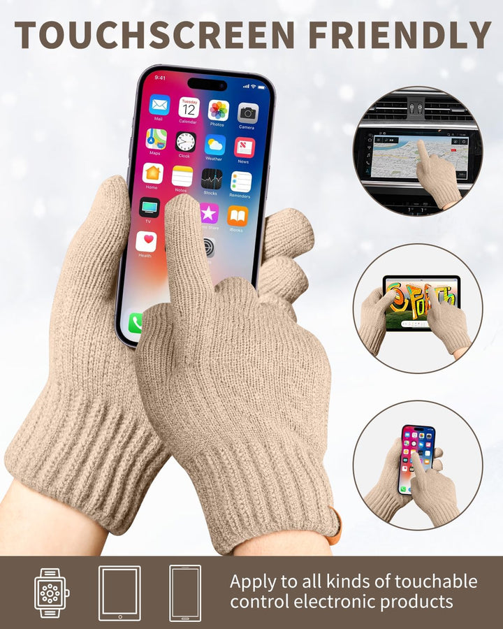 ARFNKIM Damen Winterhandschuhe mit Fleecefutter, Touchscreen Warme Gedehnt Dicke Strickhandschuhe Wo