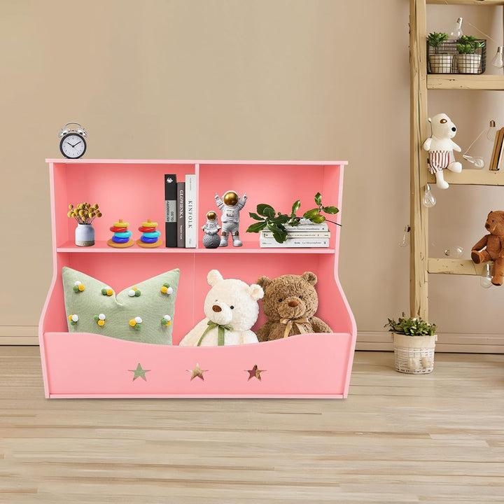 Bücherregal Holz Hellrosa aus PVC-Platte mit Schnitzmustern | zweistöckiges Würfelregal für Kinder B