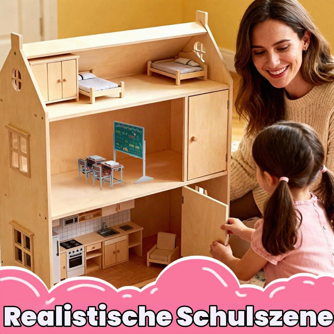 TOYANDONA 1 Set Miniatur-Klassenzimmer-Spielset Mini-Puppenmöbelmodelle mit Schultafel, Stuhl, Schre
