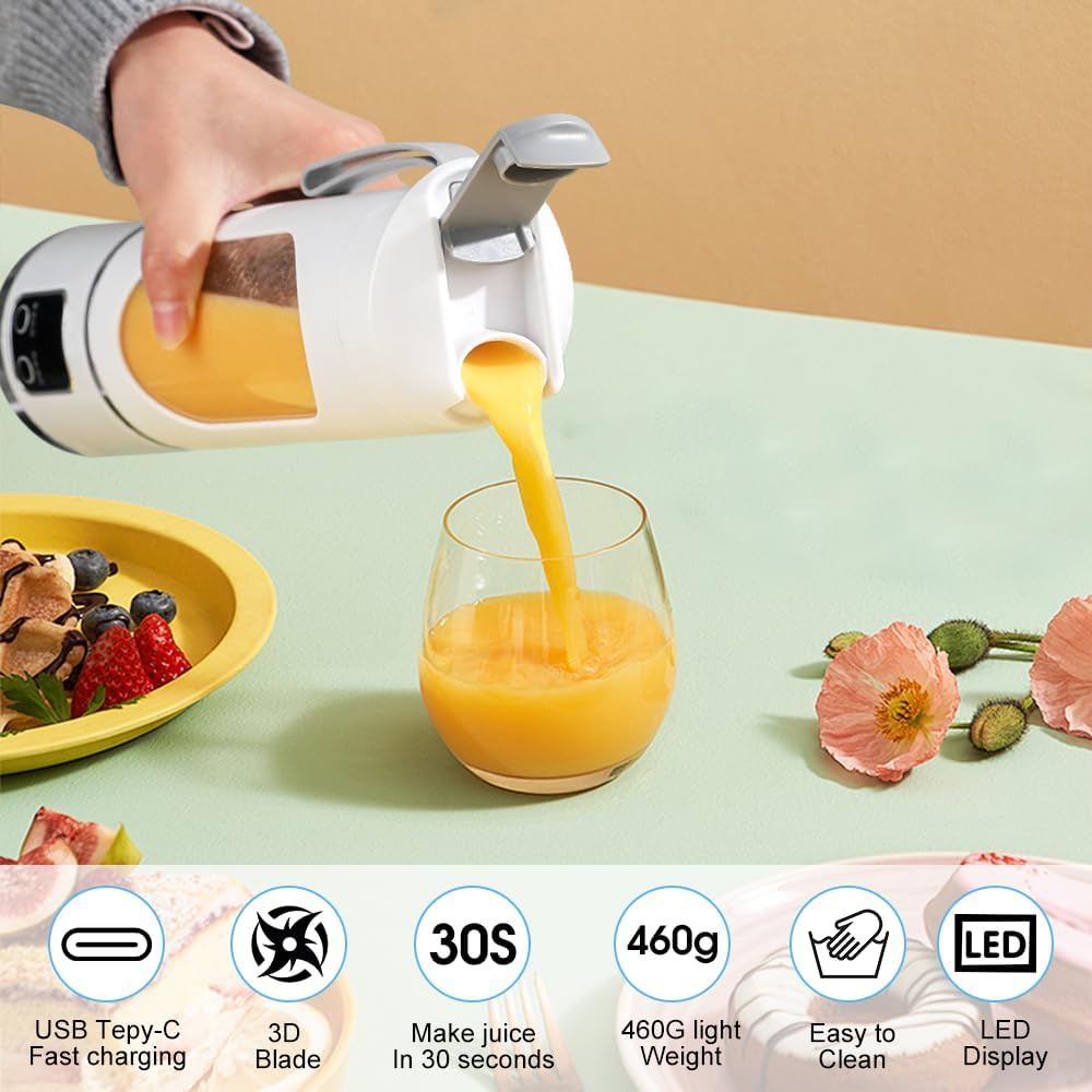 Ubdrud Tragbarer Mixer, 12 Klingen, Entsafterbecher für Saft-Shakes und Smoothies 450 ml Mini-Mixer