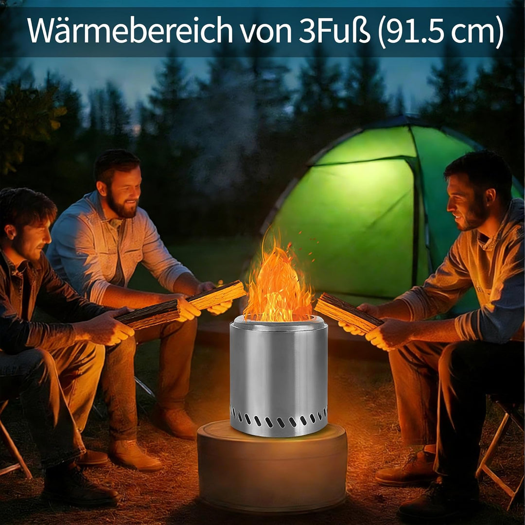 Feuerschale 22cm Edelstahl – Tragbarer Outdoor Campingkocher & Feuerkorb für Garten, BBQ & Kochen mi