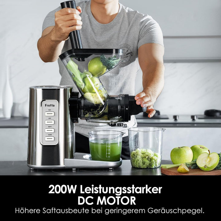 Fretta Slow Juicer Entsafter Gemüse und Obst Testsieger Edelstahl | BPA-frei,Einfache Montage &amp; Rein