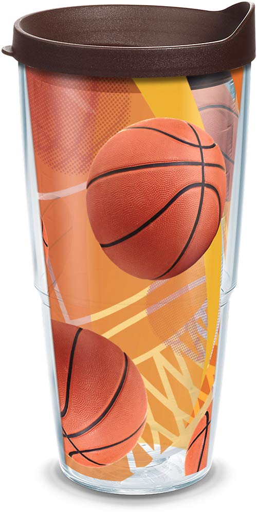 Tervis Basketball Wrap Tumbler mit braunem Deckel, 680 ml