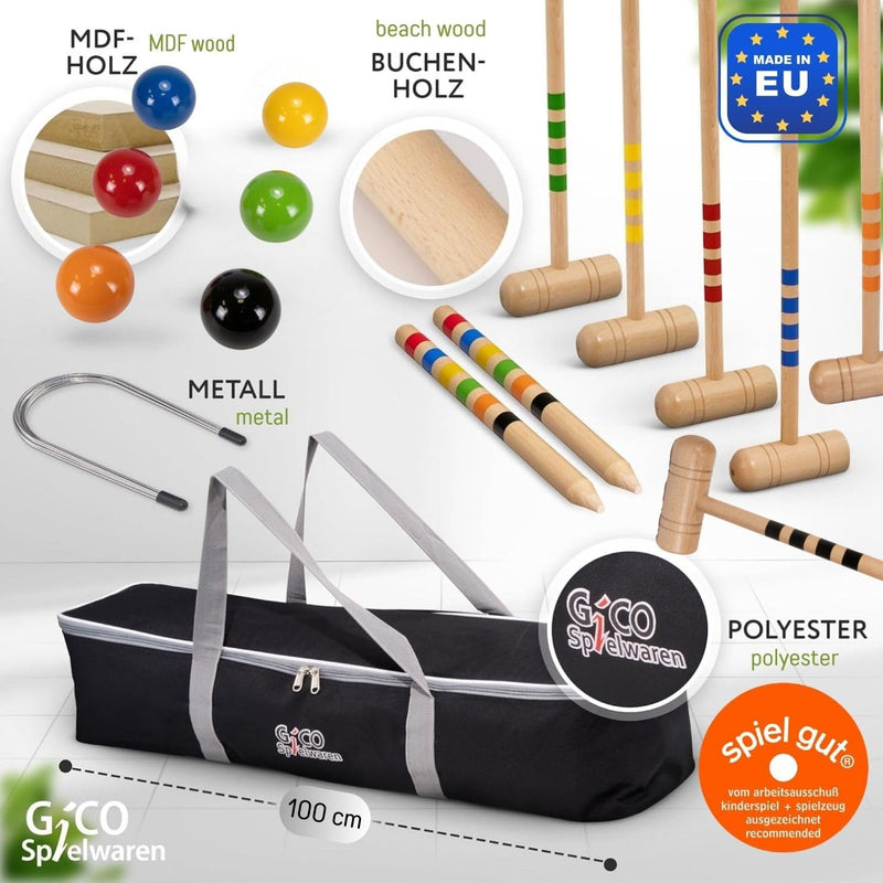Qualitäts Krocketspiel/Krocket/Crocket für 6 Spieler (100 cm Erwachsenengrösse) mit Transporttasche
