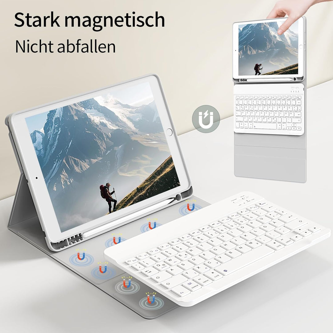 Hülle mit Tastatur für iPad 9. / 8. / 7. Generation 10,2 Zoll 2021/2020/2019, Bluetooth Magnetisch Q