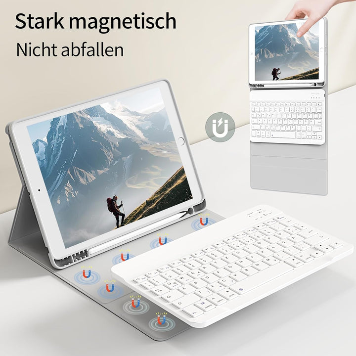Hülle mit Tastatur für iPad 9. / 8. / 7. Generation 10,2 Zoll 2021/2020/2019, Bluetooth Magnetisch Q