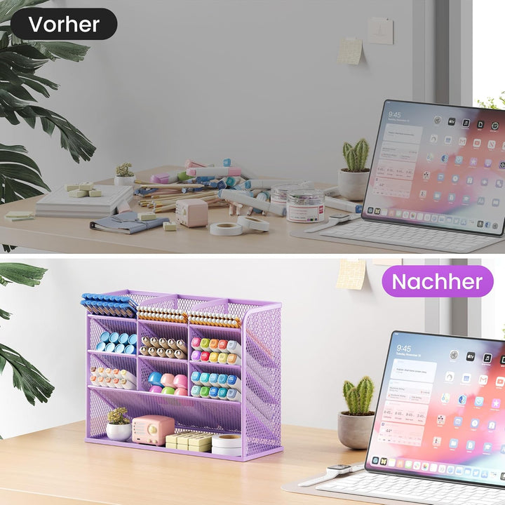 VITVITI Schreibtisch Organizer, 9 Fächer Stiftehalter, Netz Stifte Regal aus Metall, Stiftehalter Sc