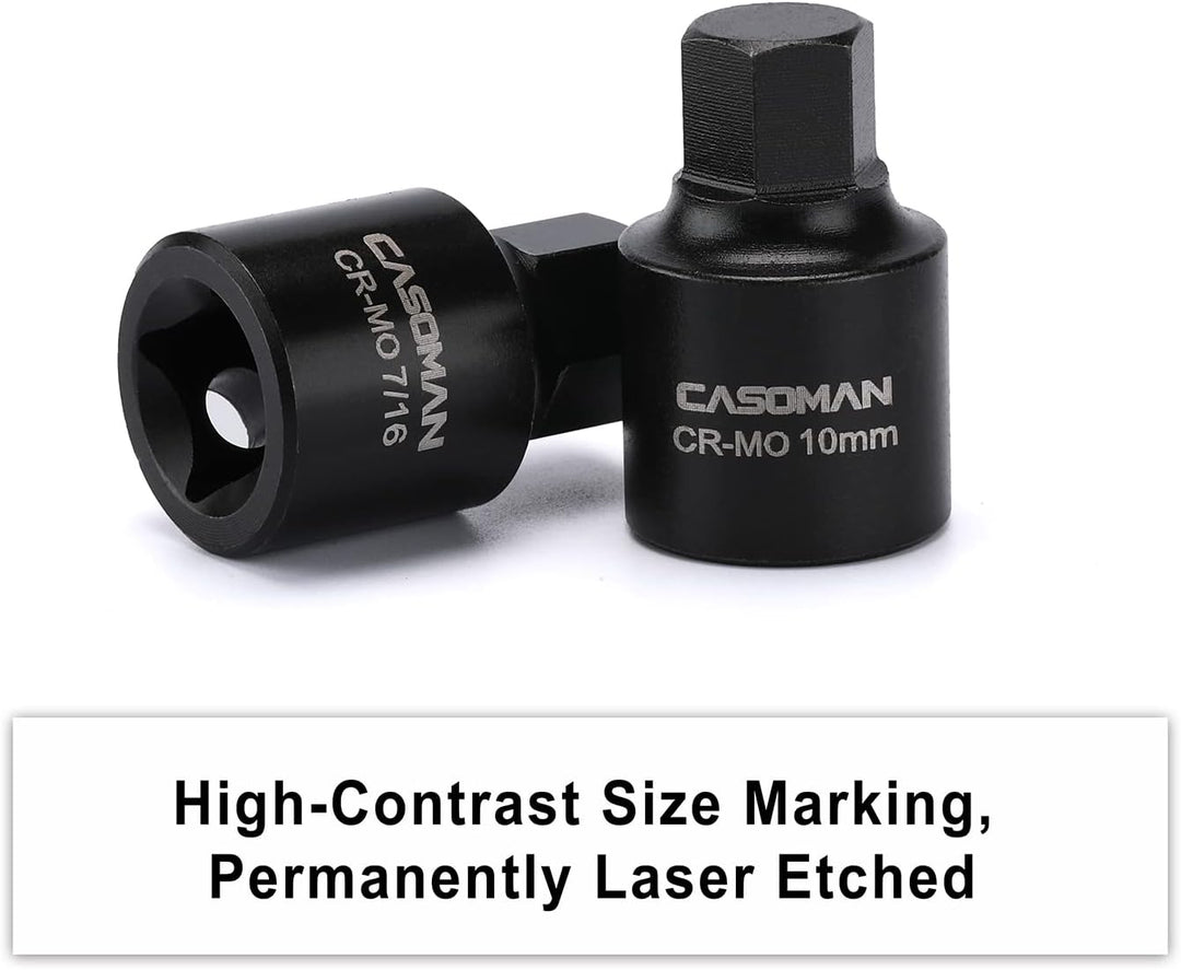 CASOMAN 16 Piece 3/8 Inch Drive Low Profile Impact Hex Driver Set, Cr-Mo, 1/4"-3/4", 6mm-19mm, Impac