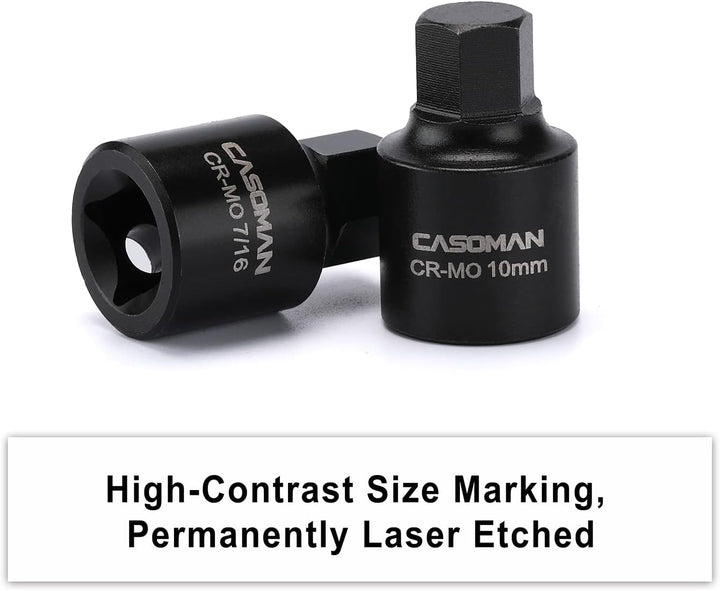 CASOMAN 16 Piece 3/8 Inch Drive Low Profile Impact Hex Driver Set, Cr-Mo, 1/4"-3/4", 6mm-19mm, Impac