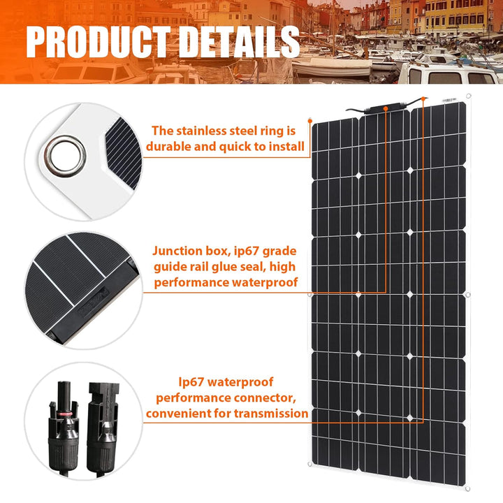 200W Flexibles Solarmodul Kit Set Solarpanel 2pcs 100W 18V Monokristalline Photovoltaikmodul 20A Con