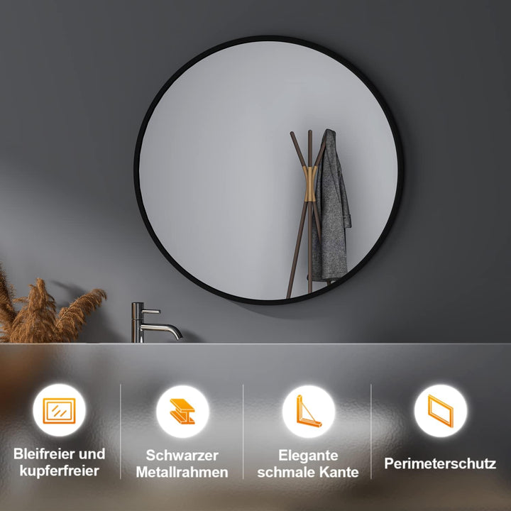 Wandspiegel Rund Schwarz 60cm Badspiegel gross Spiegel Badezimmerspiegel für Badezimmer Waschräume S