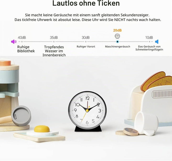 Azyh Analoger Wecker ohne Ticken, Kleine Retro Tischuhr, Tischuhr für Wohnzimmerdekoration, Schlafzi