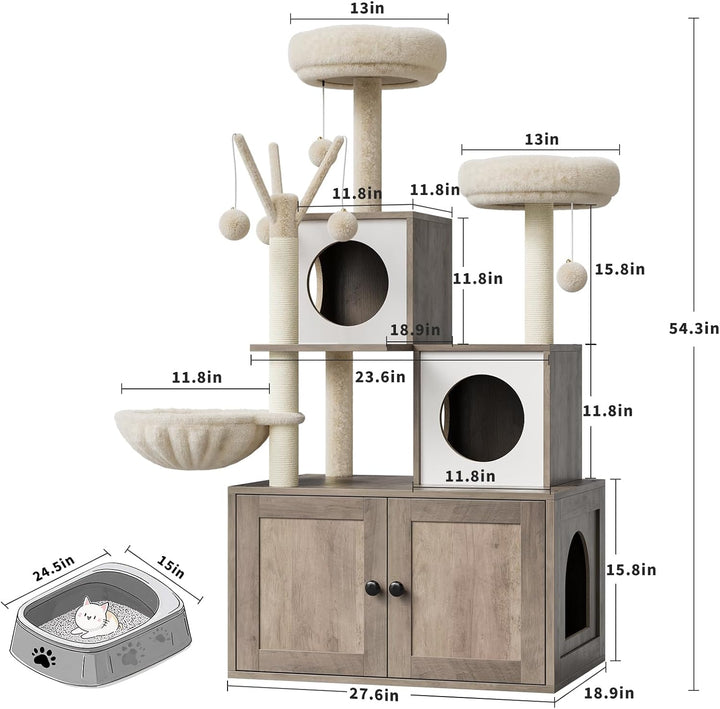 Kratzbaum Gross Mit Katzentoilettengehäuse, Versteckte Katzentoilette Mit Sisal-Kratzbaum Und Weiche