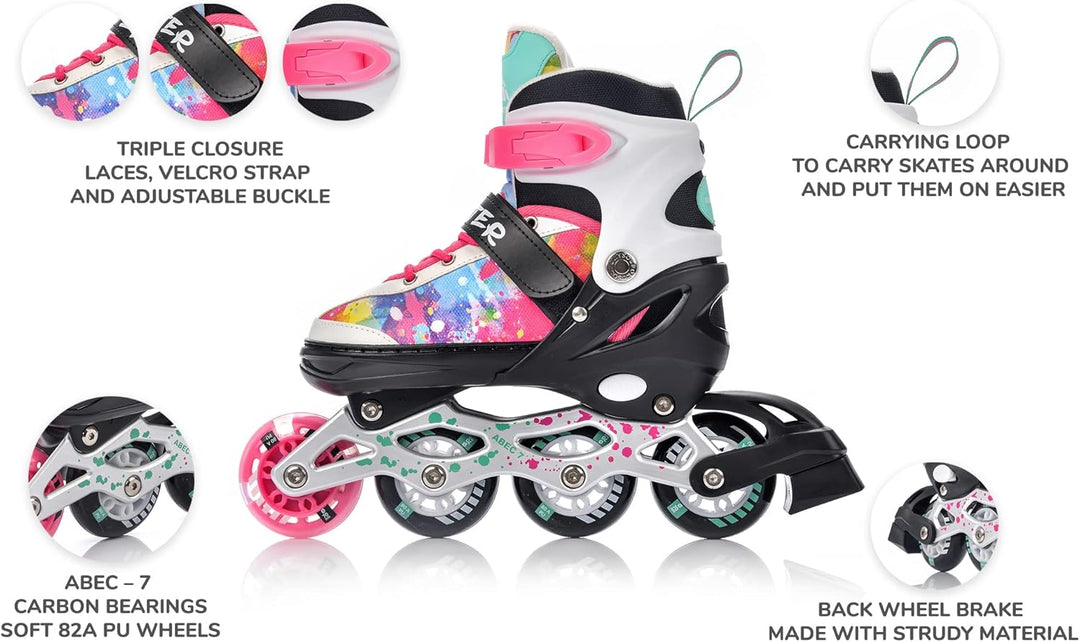 meteor® Inlineskates 4in1 Kinder Inliner Rollschuhe Roller Blades Quad Skates Carbon Kinder Inlinesk