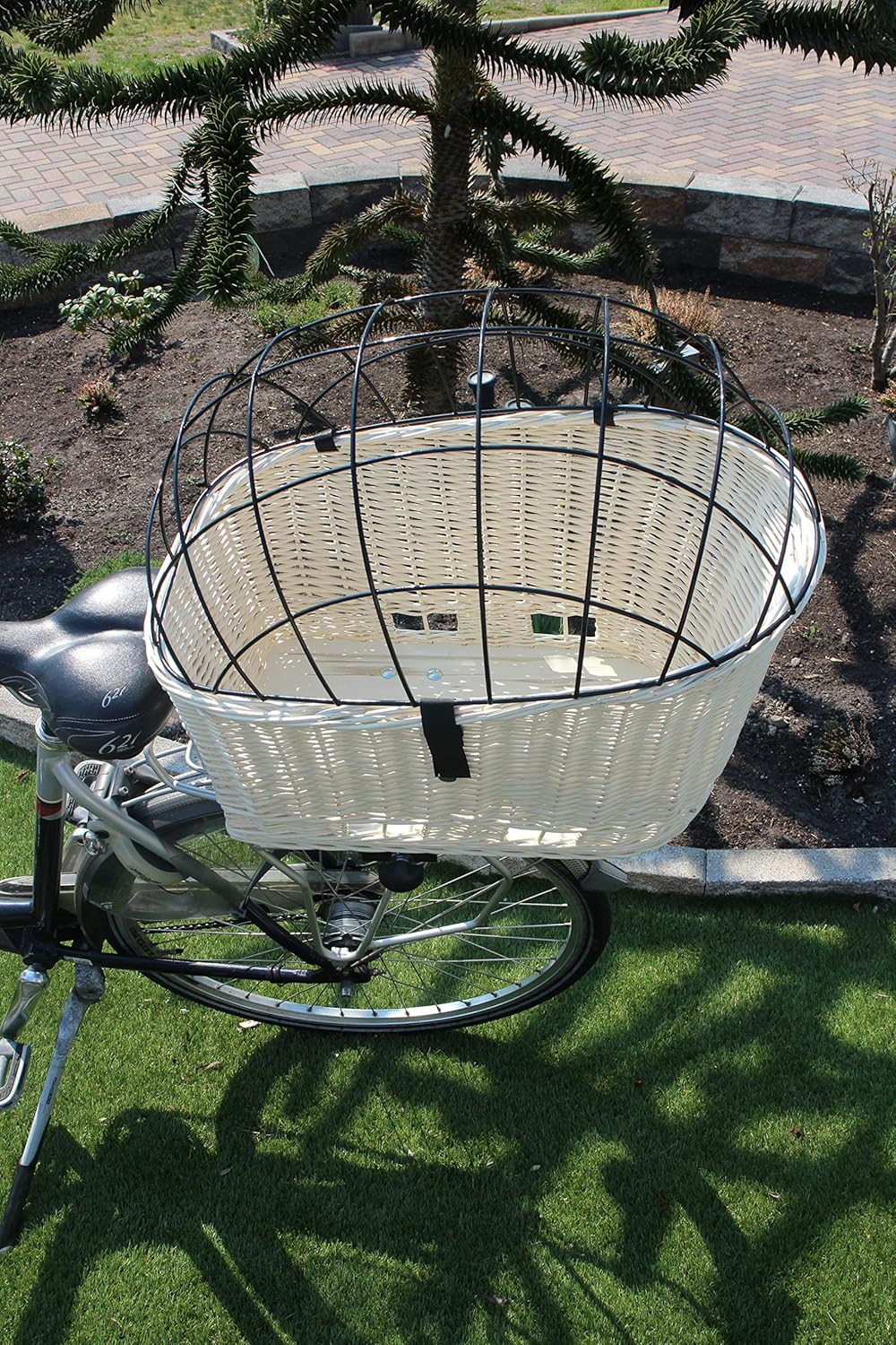 Marcus Hundefahrradkorb für Gepäckträger aus Weide mit Metallgitter und Kissen XXL Gepäckträgerkorb
