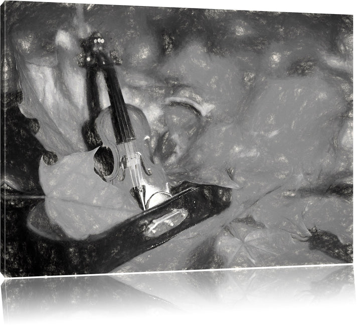 Pixxprint Violine umgeben von Blättern als Leinwandbild/Grösse: 100x70 / Wandbild/Kunstdruck/fertig