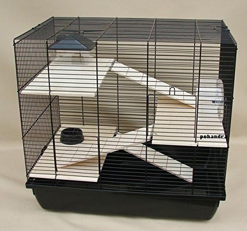 Interzoo Nagerkäfig, Hamsterkäfig, Käfig, Etagen-Käfig REX 3 schwarz Holzausstattung