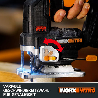 WORX NITRO WX542 Akku-Pendelhub-Stichsäge 20V - Bürstenloser Motor - Profi Stichsäge mit Absaug-Adap