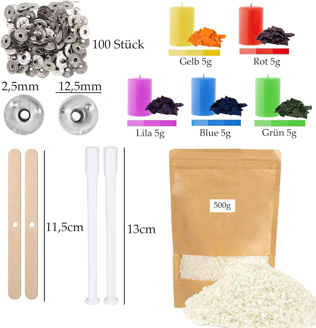 ALLAVA Kerzen Selber Machen Set, Kerzenherstellung Kit mit 500g kerzenwachs, 61m Kerzendocht, Wachss