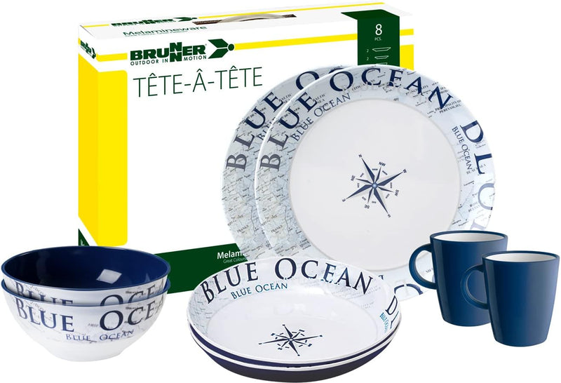 BRUNNER 0830143N.C8C Campinggeschirr Set für 2 Personen, Tête-À-Tête Blue Ocean, 8-teilig