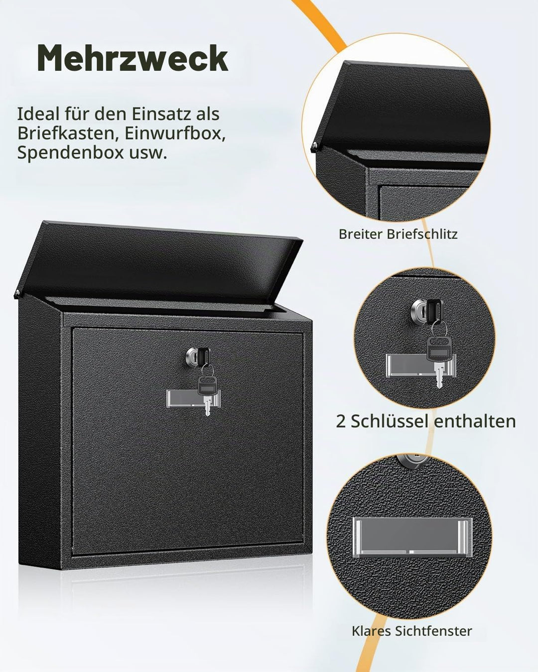 Uniclife Wandbriefkasten für Aussenbereich grosser Sicherheitsbriefkasten mit Schlüssel Postkasten f