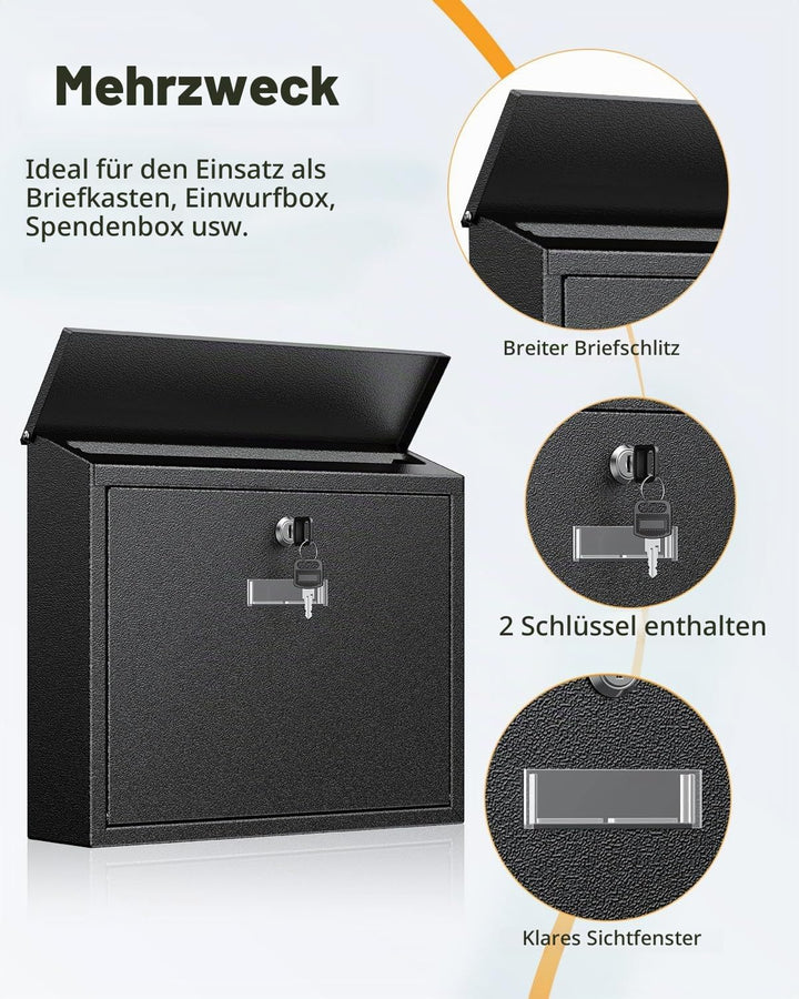 Uniclife Wandbriefkasten für Aussenbereich grosser Sicherheitsbriefkasten mit Schlüssel Postkasten f