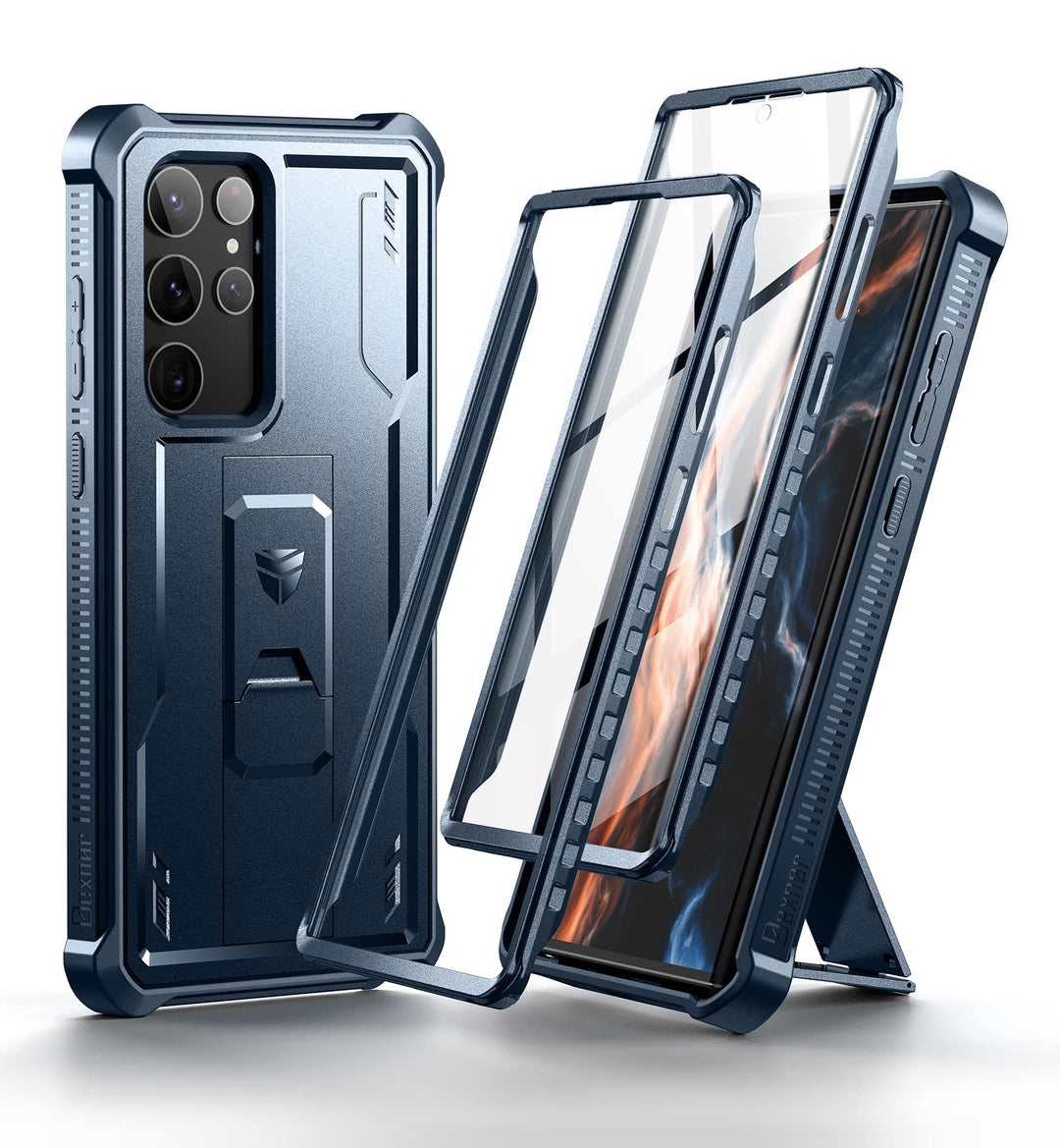 Dexnor Kompatibel mit Hülle Samsung Galaxy S22 Ultra【Doppelter Frontrahmen & Ständer】, Stossdämpfer