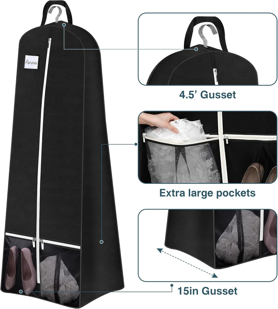 SLEEPING LAMB Kleidersack für Brautkleider, Kleidersack, 183 cm, mit Zwickel, Schuhtaschen, Reise-Kl