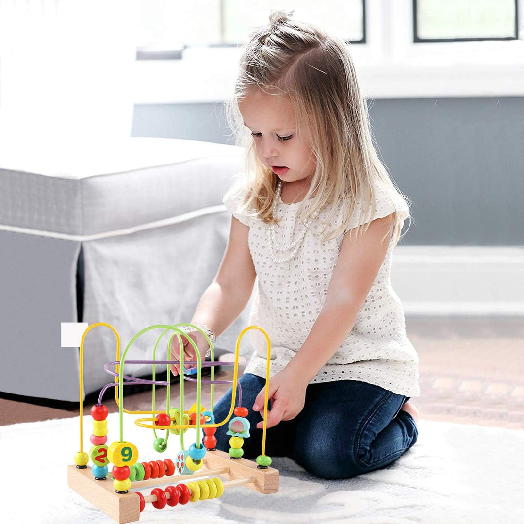Jacootoys Motorikschleife aus Holz Roller Coaster Holzspielzeug Beweglich Lernspiel Bead Maze Babys