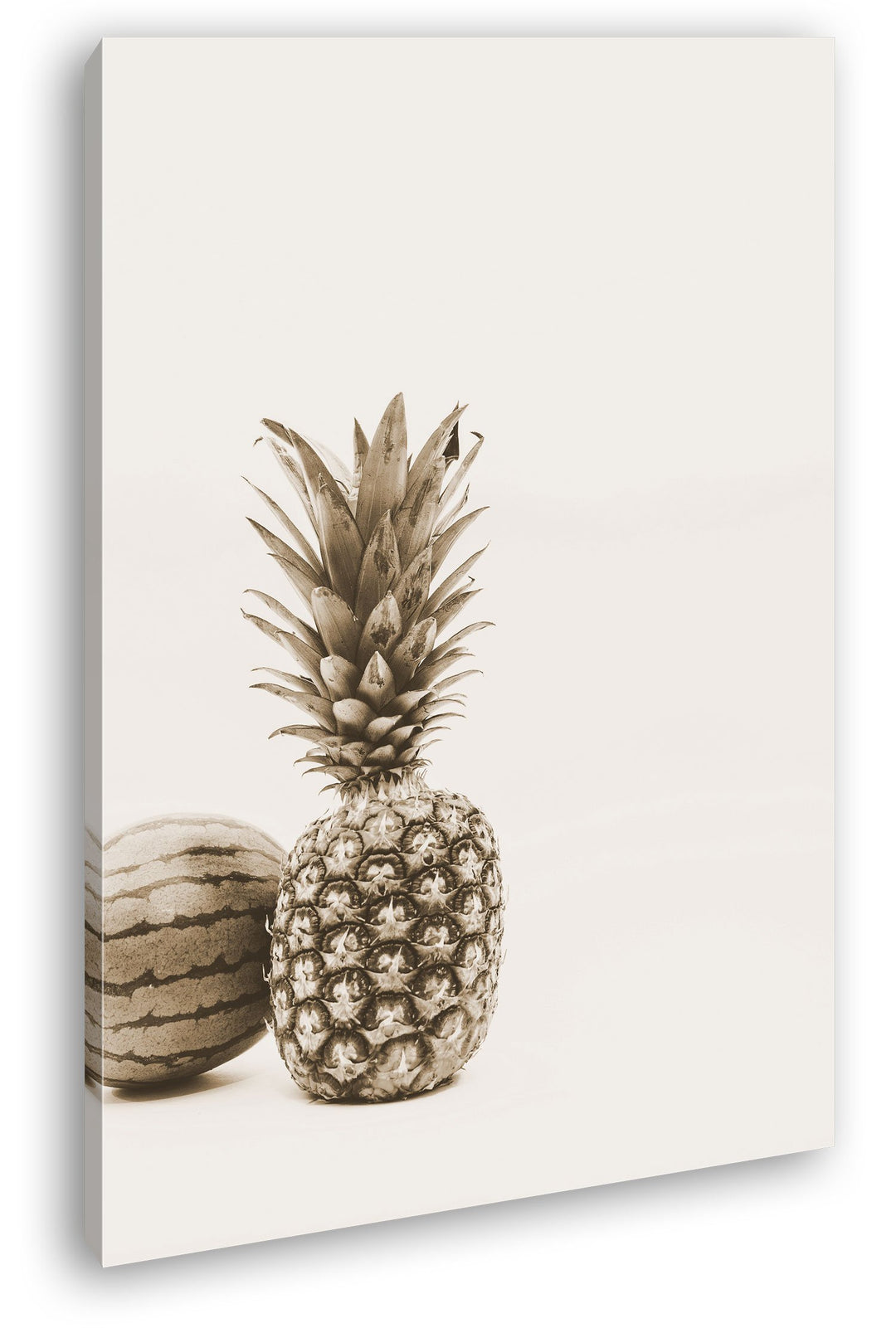 Ananas Melone Format: 80x60 Effekt: Sepia als Leinwand, Motiv fertig gerahmt auf Echtholzrahmen, Hoc