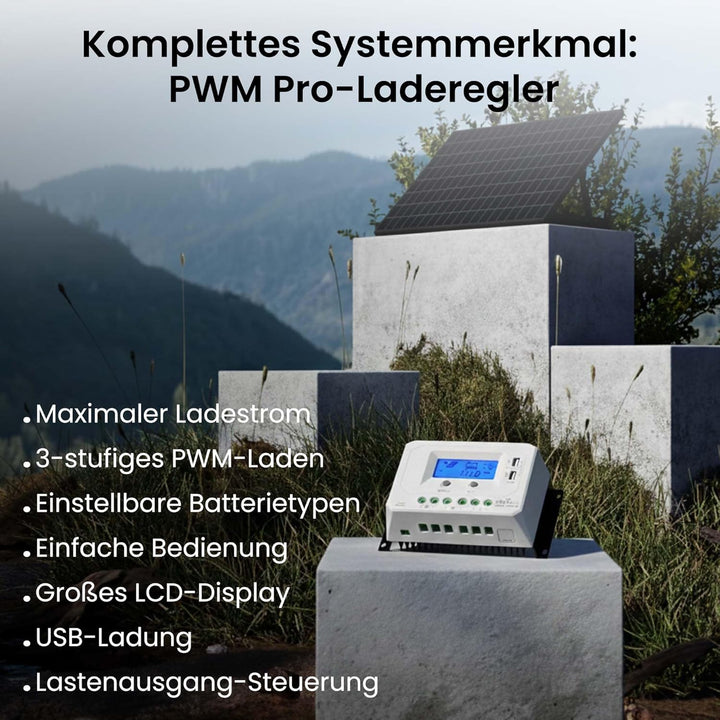Offgridtec 200W Garten-Solaranlage mit 12V AGM Akku und 500W Wechselrichter, 200W