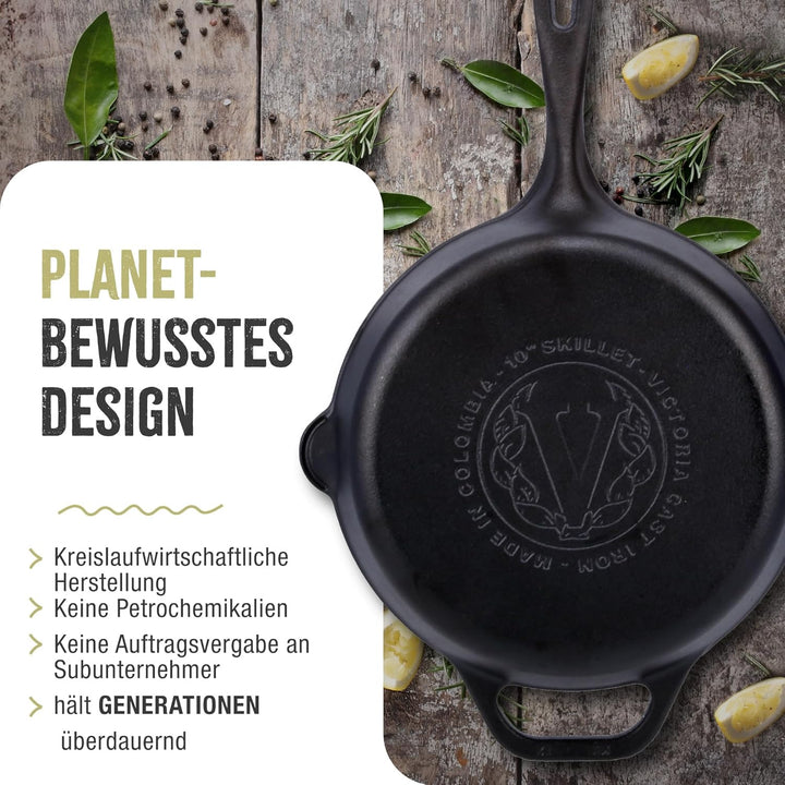 VICTORIA Bratpfanne Gusseisenpfanne Eingebrannte, Induction 30cm Geeignet für Feuer, Grill, Backofen