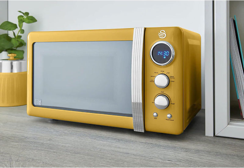 Swan Retro SM22030YELNEU Digital Mikrowelle 20L, 5 Leistungsstufen, Auftaufunktion, 60 Minuten Timer