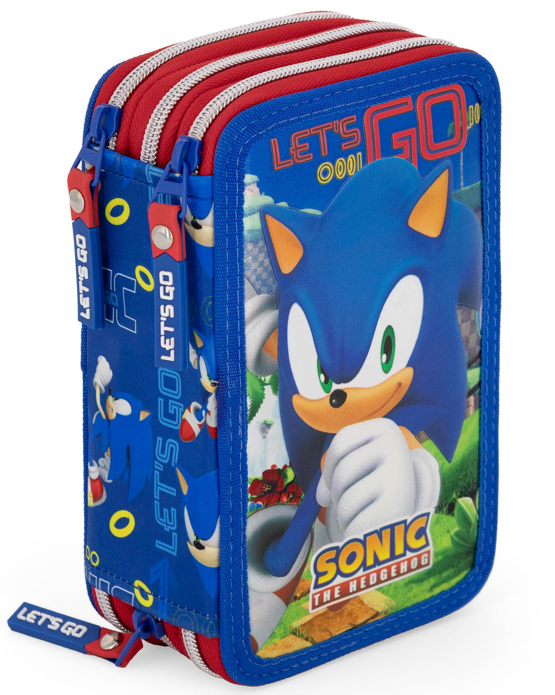 3-Fach Federmäppchen Jungen Gefüllt für Sonic Fan – Schulmäppchen Set 46 Teile mit Radierbaren Stift