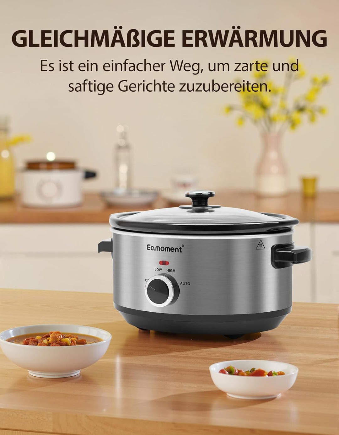 Slow Cooker, 3,5 Liter Edelstahl Schongarer mit Keramiktopf, Einstellbare Temperatur, Spülmaschinenf