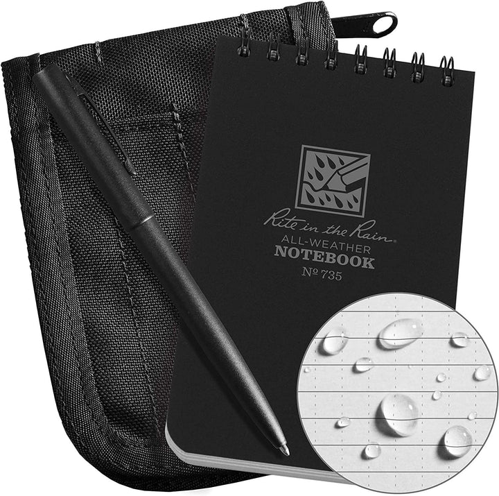 Rite in the Rain Wetterfestes Notizbuch-Set mit Spiralbindung, 7,6 x 12,7 cm, schwarzer Cordura-Einb