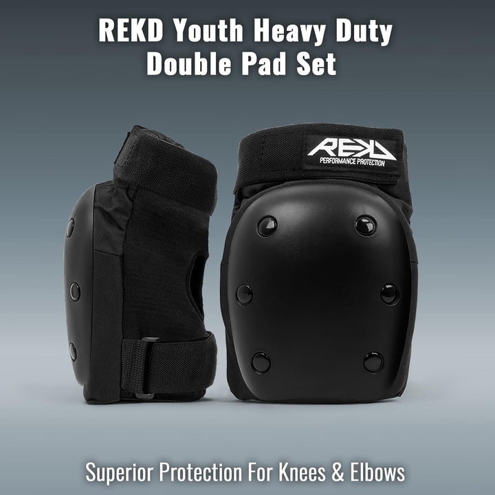 Rekd Youth Heavy Duty Double Pad Set Skateboard-Schutzset, Unisex, Erwachsene S Schwarz / Schwarz, S