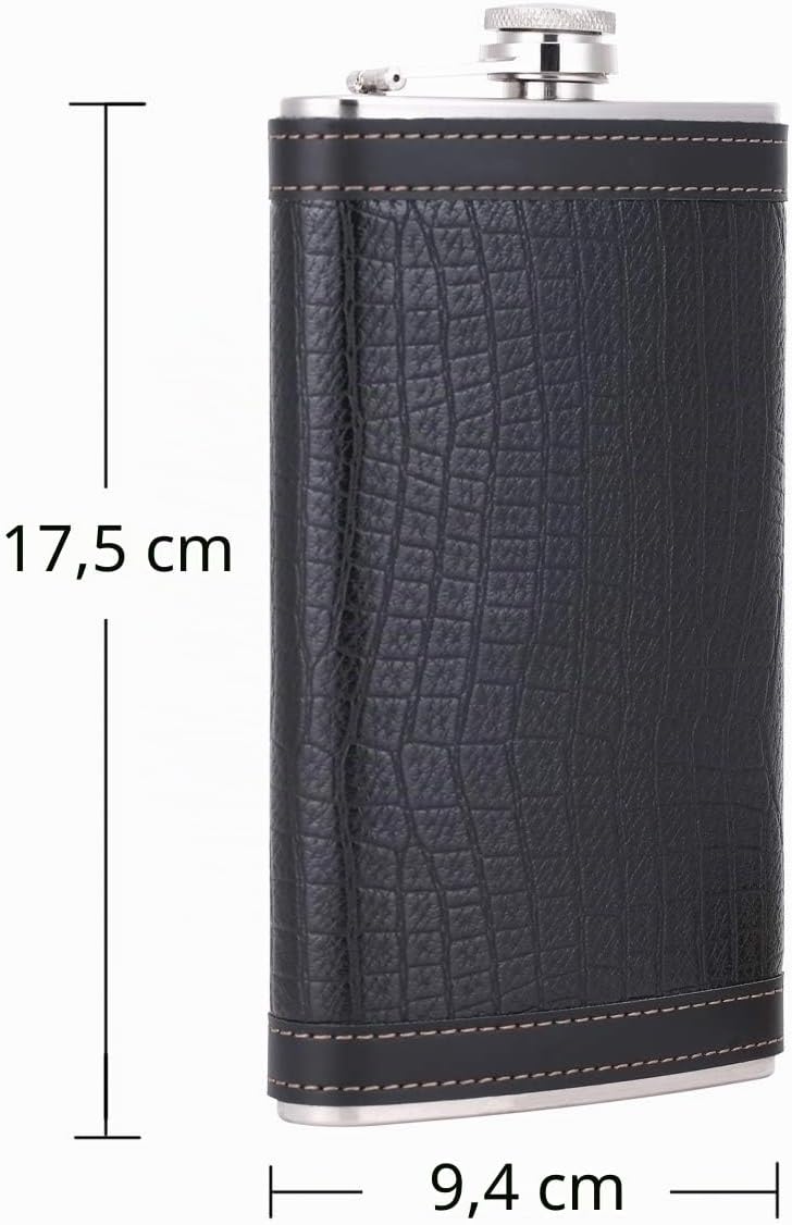 TANEAXON Flachmann mit Trichter und Box, Edelstahl, auslaufsicher, 340 ml, Schwarz