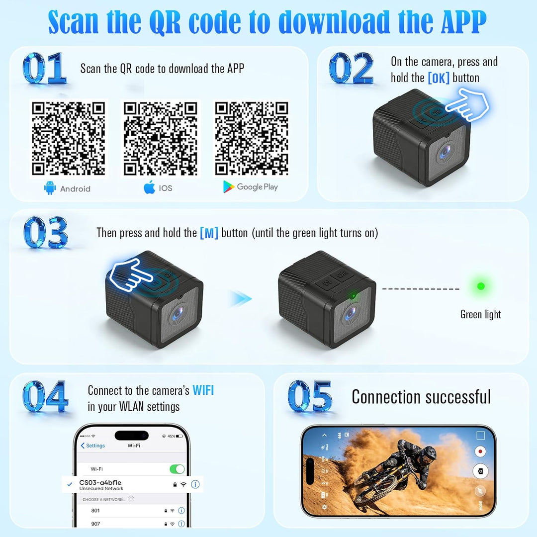 Mini Action Cam,WiFi 1080P HD & 120° Wide Angle Helmet Camera, Verbesserte Version Dashcam Fahrrad M