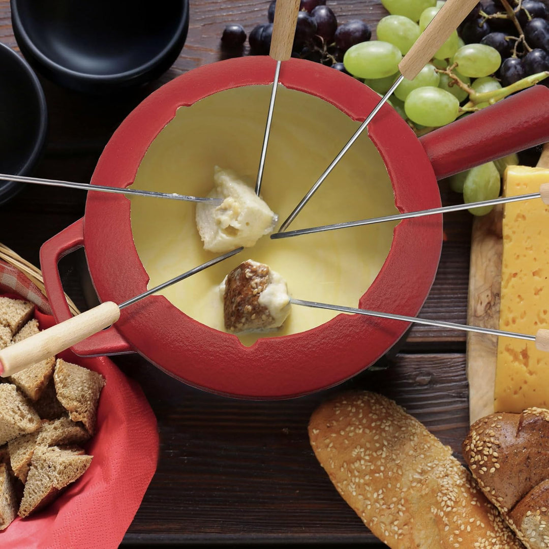 osoltus Fondue-Set für Schokoladen-, Fleisch- oder Käsefondue - Fondue-Topf für 6 Personen - emailli