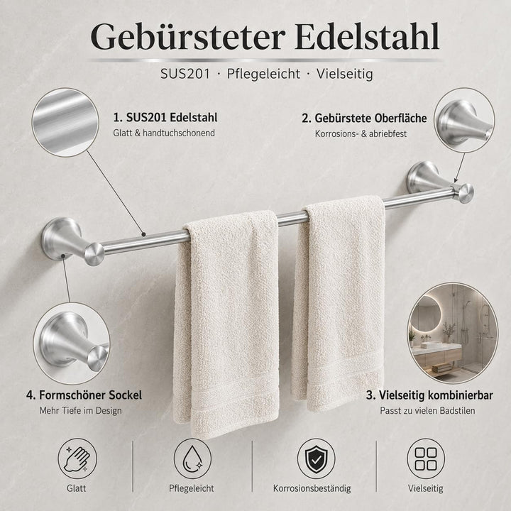 Auralum Handtuchhalter ohne Bohren/mit Bohren,2-in-1 Handtuchstange Edelstahl Kann 5 KG Tragen,Handt