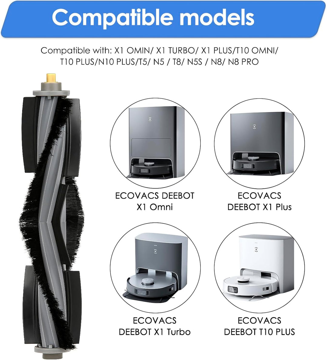 (3 Stück) Walzenbürste kompatibel mit ECOVACS DEEBOT X1/ X1 Omni/ X1 Turbo/ X1 PRO OMNI/ T10/ T10 Pl