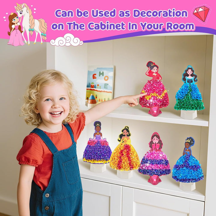 Poke Art Bastelset Kinder mit LED-Basis, Prinzessin DIY Kreativset, Schmutzfreies Basteln für Mädche