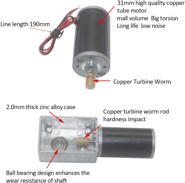 Fafeicy 12V 10RPM Schneckengetriebemotor, hohe Torsionsgeschwindigkeit - Reduzieren Sie die umschalt