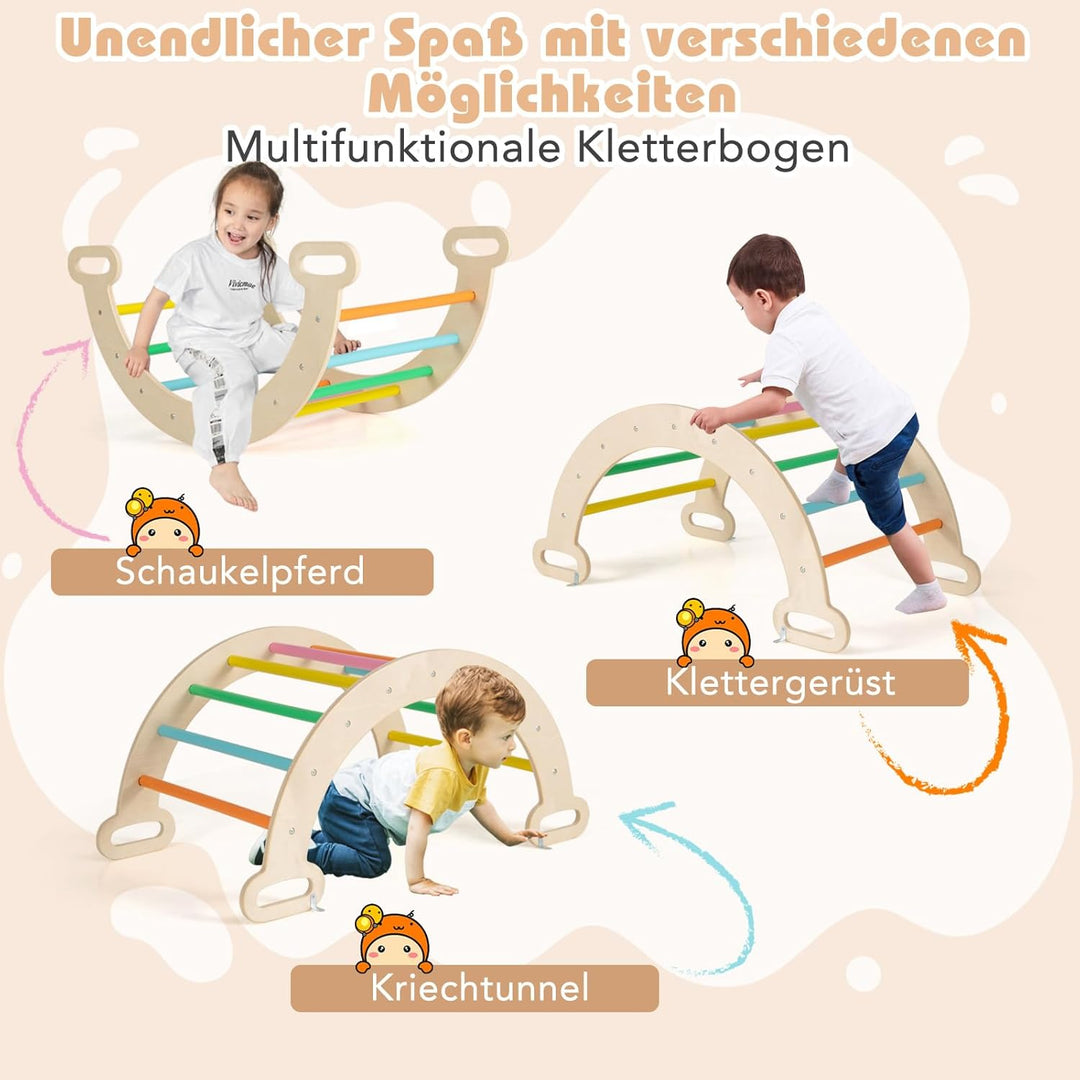 COSTWAY Kletterdreieck, Kletterbogen, Kletterdreieck mit Rutsche, inkl. doppelseitige Rampe, zum Kle