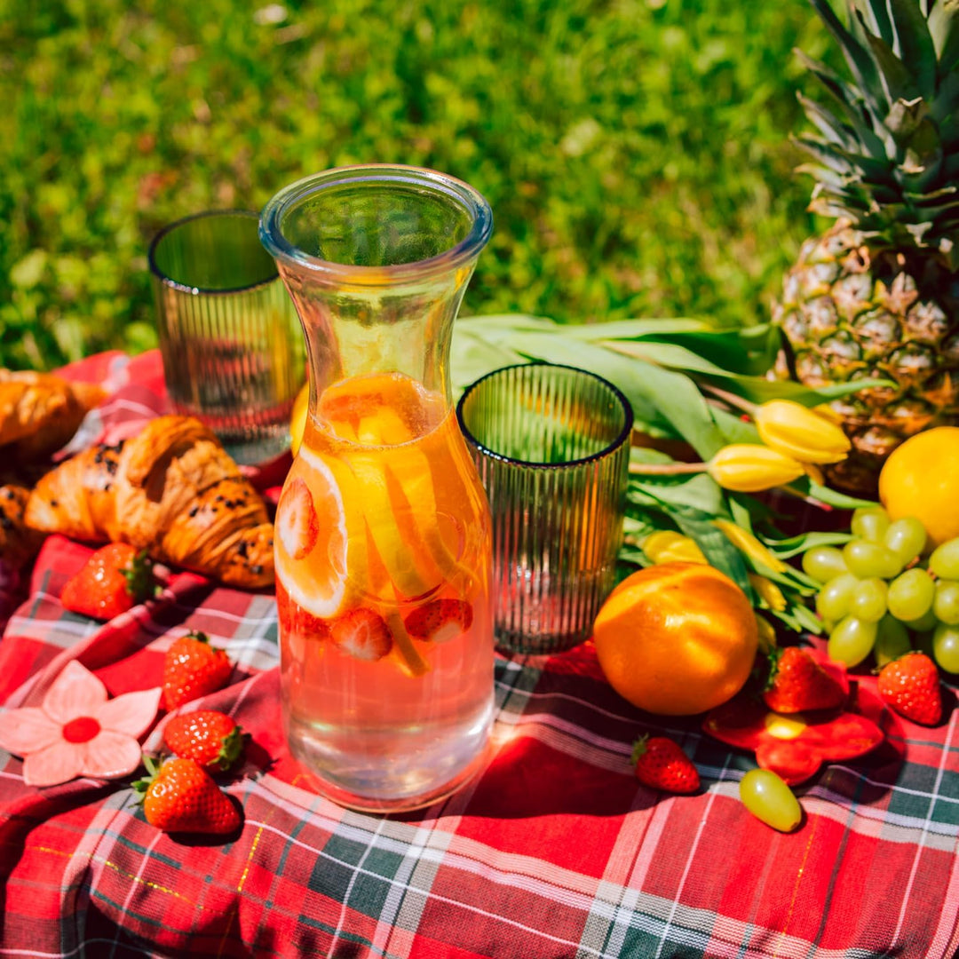 Glaskaraffe 1L mit Deckel – Wasserkaraffe für Wasser, Saft, Limonade und Getränke (5x), 5x