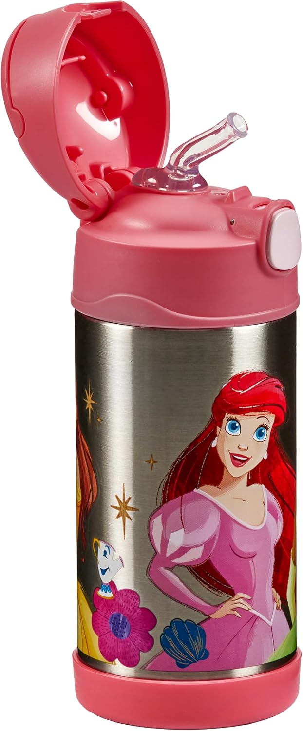 Thermos kids FUNTAINER STRAW BOTTLE DISNEY 0,35 l, Princesses, Thermoflasche Kinder aus Edelstahl mi