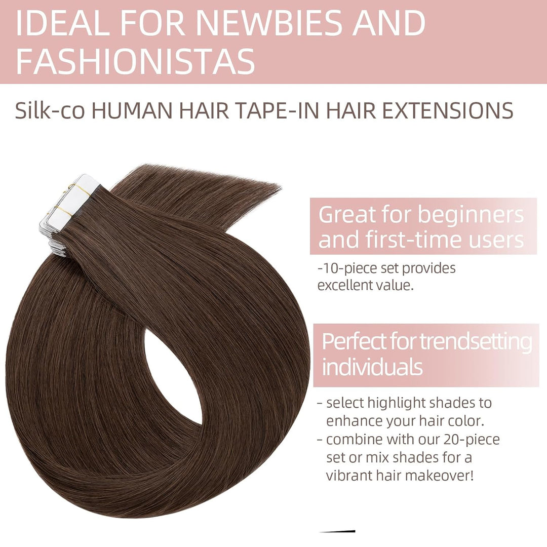 Silk-co Tape Extensions Echthaar 10stk, Remy Tape in Extensions Haarverlängerung, Skin Weft Echthaar